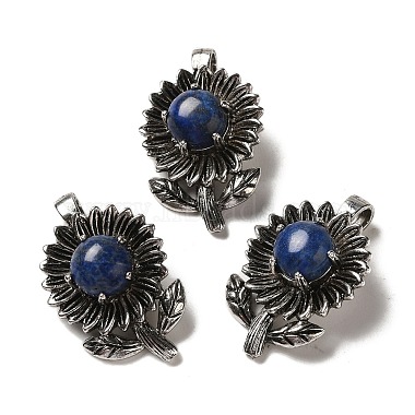 Antique Silver Flower Lapis Lazuli Pendants