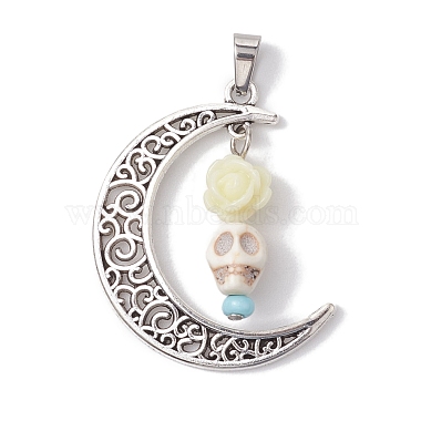 Antique Silver White Moon Synthetic Turquoise Pendants