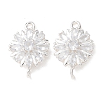 Brass Pave Clear Cubic Zirconia Connector Charms, Flower Links, 925 Sterling Silver Plated, 17x11.5x4mm, Hole: 1.2mm and 1.6mm(CU-CBAEC99-09S)
