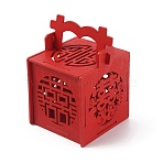 Chinese Style Hollow Wood Candy Boxes, Assembled Wooden Case with Handle, for Wedding Party Gift Package, Red, Finish Product: 8.2x8.5x11.9cm, about 7pcs/set(CON-WH0087-71B)
