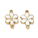 304 Stainless Steel Enamel Flower Links Connector Charms, Ion Plating(IP), Real 18K Gold Plated, White, 17.5x12x2.5mm, Hole: 1mm(STAS-K330-16G-01)