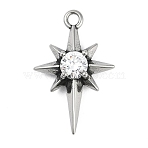 316 Surgical Stainless Steel Micro Pave Cubic Zirconia Pendants, Antique Silver, Star Charm, Clear, 28.5x18x6mm, Hole: 2mm(X-STAS-G349-01AS-02)