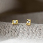 925 Ohrstecker aus Sterlingsilber mit klarem Zirkonia, Rechteck, golden, 5x3.5 mm(EJEW-Q030-05G)