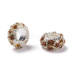 Alloy Rhinestone European Beads, Large Hole Beads, Rondelle, Silver Color Plated, Light Colorado Topaz, 11x6mm, Hole: 5mm(CPDL-H999-14)