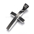304 Stainless Steel Pendants, Cross, Gunmetal & Stainless Steel Color, 37x22x4mm, Hole: 8x5mm(X-STAS-H329-64BP)