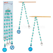 Acrylic Pendant Knitting Row Counter Chains with Random Glass Cabochon, Brass Linking Ring Locking Stitch Marker, Flat Round with Number & Round, Turquoise, 44.7~46.7cm, 2pcs/set(HJEW-AB00467)