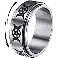 Triple Moon Goddess Stainless Steel Rotating Finger Ring, Fidget Spinner Ring for Calming Worry Meditation, Stainless Steel Color, US Size 9(18.9mm)(X-PW-WG65299-03)
