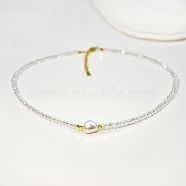 Natural Freshwater Pearl & Glass Beaded Necklaces for Women, Clear(AC5368-10)