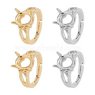 4Pcs 2 Color Adjustable Brass Finger Ring Components, 4 Claw Prong Ring Settings, with Cubic Zirconia, Long-Lasting Plated, Oval, Platinum & Golden, Inner Diameter: 16~16.5mm, Tray: 10x8mm, 2Pcs/color(KK-AR0003-80)