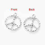 Hammered Tibetan Style Alloy Peace Sign Pendants, Lead Free and Cadmium Free, Antique Silver, 23x2mm, Hole: 2mm(EAAA023Y)