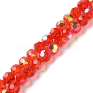 Electroplate Glass Beads Strands, AB Color Plated, Faceted, Rondelle, Red, 8x7.3mm, Hole: 1.4mm, about 70pcs/strand, 20.28''(51.5cm)(GLAA-Q099-E01-06)