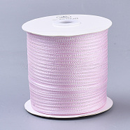 Nylon Ribbons, with Sparkle Metallic Cord, for Gift Package, Party Wedding Decoration, Pearl Pink, 1/8 inch(3.5mm) , about 500yards/roll(457.2m/roll)(NWIR-N014-01E)