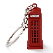 Alloy Keychain, with Platinum Rings, Travel Memorial Gift Pendant, Telephone Booth, Cuboid, 10.2cm(KEYC-K021-01P-02)