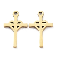 Ion Plating(IP) 316L Surgical Stainless Steel Pendants, Cross with Heart Charm, Real 18K Gold Plated, 17x10x1mm, Hole: 1.2mm(STAS-D046-15G)