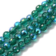 Glass Beads Strands, Imitation Quartz, Faceted, Round, Teal, 6mm, Hole: 1.2mm, about 95~100pcs/strand, 20.47''(52cm)(G-TAC0012-01G)