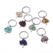 Chip Natural & Synthetic Gemstone Keychain Sets, with Antique Silver Plated Alloy Pendants and 316 Surgical Stainless Steel Split Key Rings, Tree, 55mm, 7pcs/set(KEYC-JKC00219)