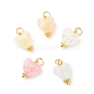 Transparent Acrylic Pendants, with Jump Rings & Alloy Daisy Spacer Beads, Heart, Golden, 16.5mm, Hole: 3.6mm, Heart: 12x10.5x6.5mm, Ring: 5x0.7mm(PALLOY-JF01571)