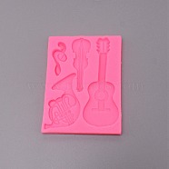 DIY Guitar Silicone Molds, Fondant Molds, For DIY Cake Decoration, Chocolate, Candy, UV Resin & Epoxy Resin Jewelry Making, Rectangle, Hot Pink, 113x85x10mm, Inner Diameter: 43~104x18.5~38mm(DIY-TAC0016-06B)