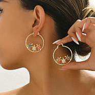 Geometric Retro Casual Hoop Earrings, Real 18K Gold Plated, with Rhinestone, Heart, 43x40mm(ER1344-1)