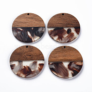 Transparent Resin & Walnut Wood Pendants, Two Tone, Flat Round, Sienna, 38.5x3mm, Hole: 2mm(RESI-T035-35E)