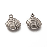 201 Stainless Steel Pendants, Shell Shape, Stainless Steel Color, 14x13.5x3mm, Hole: 1.4mm(X-STAS-H125-21P)
