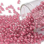 TOHO Round Seed Beads, Japanese Seed Beads, (959) Inside Color Light Amethyst/Pink Lined, 8/0, 3mm, Hole: 1mm, about 222pcs/10g(X-SEED-TR08-0959)