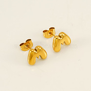 Chunk Letter 304 Stainless Steel Stud Earrings for Women, Real 18K Gold Plated, Letter M, 7.5~8.5x5~10.5mm(EJEW-G386-01M-G)