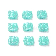 Opaque Acrylic Beads, Metal Enlaced, Square with Flower Pattern, Aquamarine, 9.5~10x10.5~11x3.5mm, Hole: 1.6mm, about 1990pcs/500g(OACR-G016-26K)