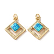Brass Micro Pave Cubic Zirconia with Synthetic Opal Pendants, with Jump Ring, Diamond, Real 18K Gold Plated, 20.5x17.5x3.5mm(KK-D096-17G)
