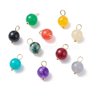 Natural White Jade Charms, with Platinum Tone Brass Loops, Round, Dyed, Golden, 13x7.5mm, Hole: 3.3mm(PALLOY-JF01147-01)