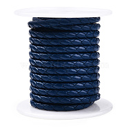 Braided Cowhide Leather Cord, Leather Rope String for Bracelets, Marine Blue, 4mm, about 5.46 yards(5m)/roll(NWIR-N005-01M-4mm)