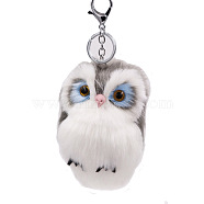 Imitation Rabbit Fur Owl Pendant Keychain, with Random Color Eyes, Cute Animal Plush Keychain, for Key Bag Car Pendant Decoration, Gray, 15x8cm(ANIM-PW0003-053E)