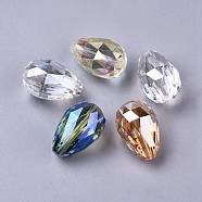 Electroplate Glass Beads, Faceted, Teardrop, Mixed Color, 27~28x18mm, Hole: 2mm(X-EGLA-E049)