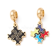 304 Stainless Steel European Dangle Charms, Large Hole Pendants, with Enamel, Golden, Puzzle, Mixed Color, 25mm, Hole: 4.5mm(STAS-I192-20G)