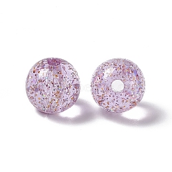 Transparent Acrylic Beads, with Glitter Powder, Round, Violet, 15x14mm, Hole: 3.5mm(OACR-C009-10F)