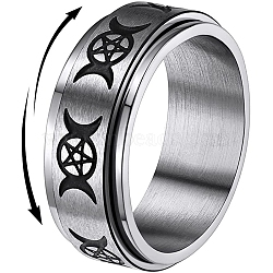 Non-Tarnish Triple Moon Goddess Stainless Steel Rotating Finger Ring, Fidget Spinner Ring for Calming Worry Meditation, Stainless Steel Color, US Size 9(18.9mm)(X-PW-WG65299-03)