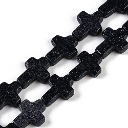 Synthetic Blue Goldstone Beads Strands, Cross, 15x11.5x4.5mm, Hole: 0.7mm, about 25pcs/strand, 15.75''(40cm)(G-I369-A25-02)