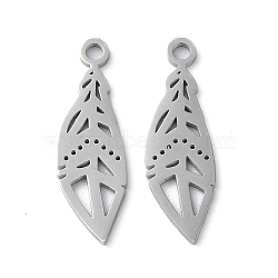 304 Stainless Steel Pendants, Manual Polishing, Leaf Charms, Stainless Steel Color, 20x6.5x1mm, Hole: 1.6mm(STAS-Q303-13P)