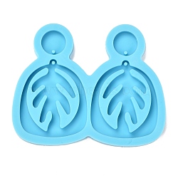 DIY Pendant Silicone Molds, Resin Casting Molds, Clay Craft Mold Tools, Leaf, Blue, 54x67x5mm, Hole: 1mm, Inner Diameter: Leaf: 34x30mm, Flat Round: 11mm(DIY-P030-19C)
