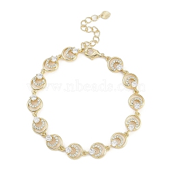 Brass Micro Pave Cubic Zirconia Link Bracelets for Women, Long-Lasting Plated, Real 18K Gold Plated, Moon, 7-1/8 inch(18cm), link: 7~15x8~9.5x2~4mm(BJEW-U013-01G-05)