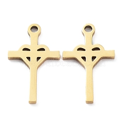 Ion Plating(IP) 316L Surgical Stainless Steel Pendants, Cross with Heart Charm, Real 18K Gold Plated, 17x10x1mm, Hole: 1.2mm(STAS-D046-15G)