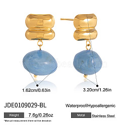 304 Stainless Steel Stud Dangle Earrings, with Resin, Nuggets, Cornflower Blue, 32x16.2mm(WG7240A-03)