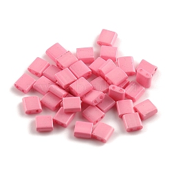 Glass Beads, Macaron Color, 2-Hole, Square, Pearl Pink, 5x5x2mm, Hole: 0.9mm, about 50Pcs/bag(GLAA-WH0017-01K)