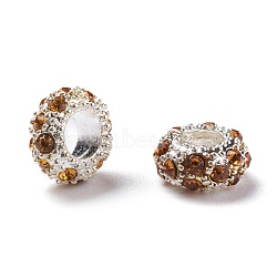 Alloy Rhinestone European Beads, Large Hole Beads, Rondelle, Silver Color Plated, Light Colorado Topaz, 11x6mm, Hole: 5mm(CPDL-H999-14)