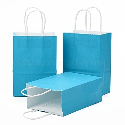 Kraft Paper Bags, Gift Bags, Shopping Bags, with Handles, Deep Sky Blue, 15x8x21cm(CARB-L006-A01)