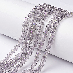 Electroplate Transparent Glass Beads Strands, Half Rainbow Plated, Faceted, Rondelle, Lilac, 3.5x3mm, Hole: 0.4mm, about 123~127pcs/strand, 13.7~14.1 inch(35~36cm)(EGLA-A034-T3mm-F12)