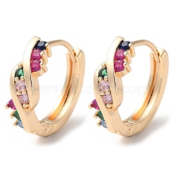 Rack Plating Brass Micro Pave Colorful Cubic Zirconia Hoop Earrings, Light Gold, 16.5x5.5mm(EJEW-P238-21KCG)
