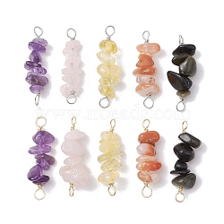 10Pcs 5 Styles Constellation Natural Amethyst & Citrine & Golden Sheen Obsidian & South Red Agate & Rose Quartz Copper Wire Wrapped Chip Beaded Connector Charms, Platinum & Golden, Libra, 29~33x7.5~11x7.5~11mm, Hole: 2.5~3mm, 2pcs/style(PALLOY-JF02905-09)