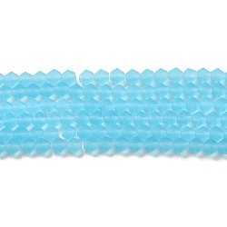 Imitate Austrian Crystal Frosted Glass Beads Strands, Grade AA, Faceted, Bicone, Sky Blue, 6x6mm, Hole: 1.2mm, about 45~47pcs/strand, 9.65~9.84 inch(24.5~25cm)(EGLA-A039-T6mm-MD20)