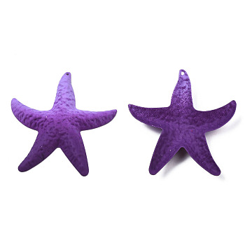 Spray Painted Iron Big Pendants, Starfish, Purple, 50x46.5x6mm, Hole: 1.2mm